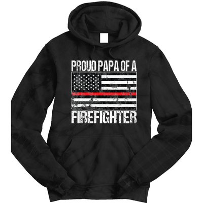 Red Line Flag Proud Papa of a Firefighter Fireman Tie Dye Hoodie