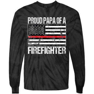 Red Line Flag Proud Papa of a Firefighter Fireman Tie-Dye Long Sleeve Shirt