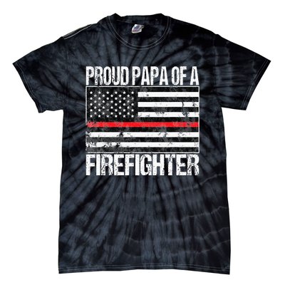 Red Line Flag Proud Papa of a Firefighter Fireman Tie-Dye T-Shirt