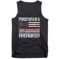 Red Line Flag Proud Papa of a Firefighter Fireman Tank Top