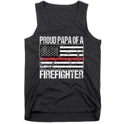 Red Line Flag Proud Papa of a Firefighter Fireman Tank Top