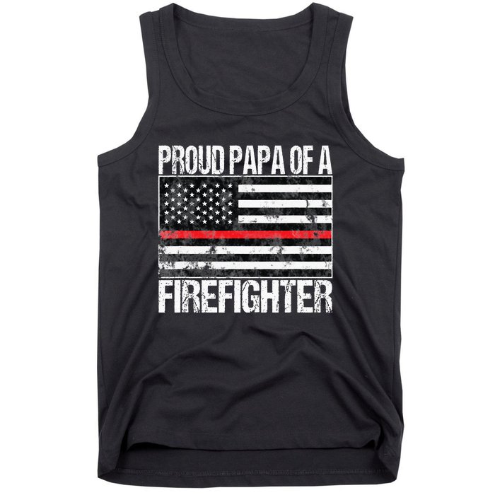 Red Line Flag Proud Papa of a Firefighter Fireman Tank Top