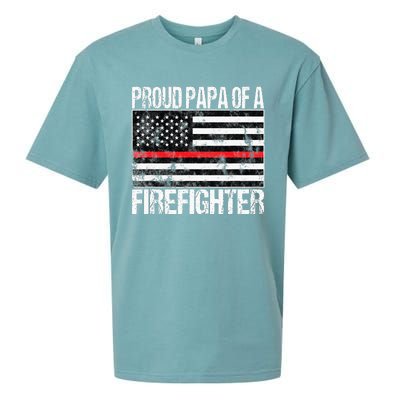 Red Line Flag Proud Papa of a Firefighter Fireman Sueded Cloud Jersey T-Shirt