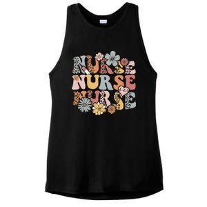 Retro Leopard Groovy Funny Nurse Gift Ladies PosiCharge Tri-Blend Wicking Tank