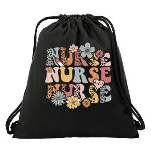 Retro Leopard Groovy Funny Nurse Gift Drawstring Bag