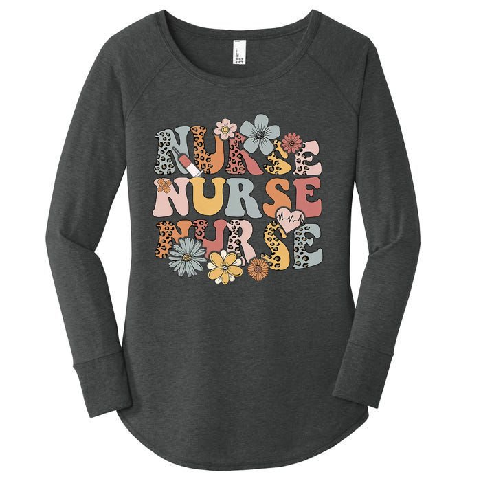 Retro Leopard Groovy Funny Nurse Gift Women's Perfect Tri Tunic Long Sleeve Shirt