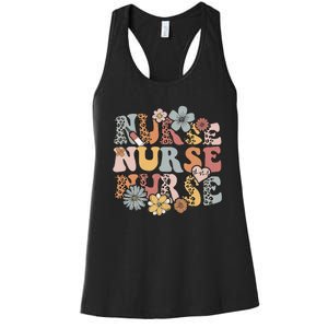 Retro Leopard Groovy Funny Nurse Gift Women's Racerback Tank