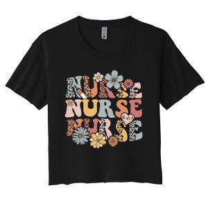 Retro Leopard Groovy Funny Nurse Gift Women's Crop Top Tee