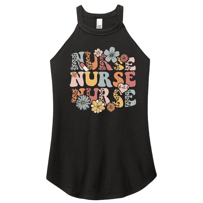 Retro Leopard Groovy Funny Nurse Gift Women's Perfect Tri Rocker Tank