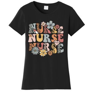 Retro Leopard Groovy Funny Nurse Gift Women's T-Shirt