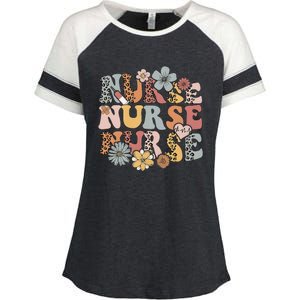 Retro Leopard Groovy Funny Nurse Gift Enza Ladies Jersey Colorblock Tee