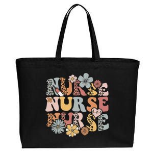 Retro Leopard Groovy Funny Nurse Gift Cotton Canvas Jumbo Tote