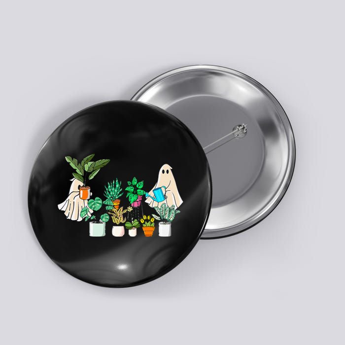 Retro Lady Gardener Ghost Gardening Plants Lover Halloween Button