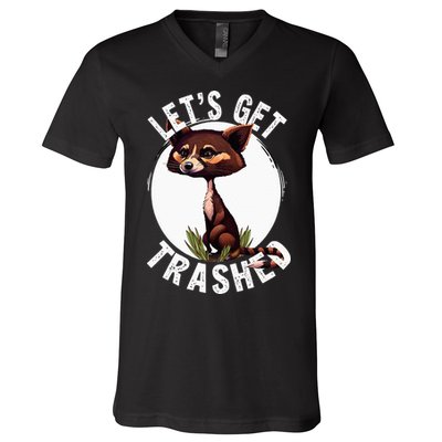 Raccoon Let's Get Trashed Vintage Retro Racoon Funny V-Neck T-Shirt