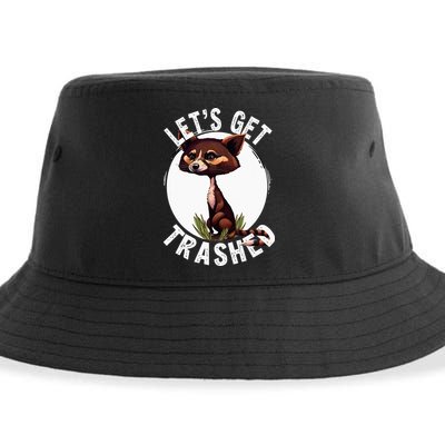 Raccoon Let's Get Trashed Vintage Retro Racoon Funny Sustainable Bucket Hat