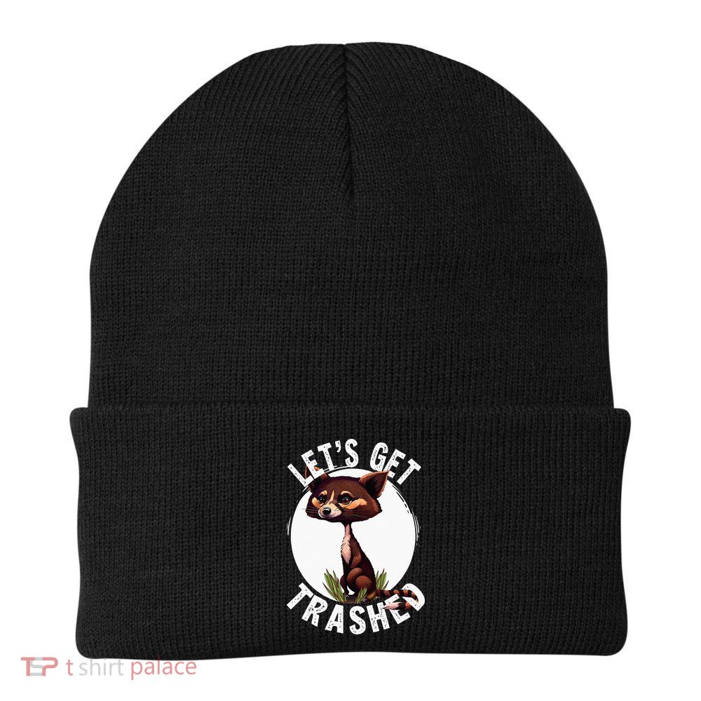Raccoon Let's Get Trashed Vintage Retro Racoon Funny Beanie