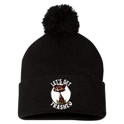 Raccoon Let's Get Trashed Vintage Retro Racoon Funny Pom Pom 12in Knit Beanie