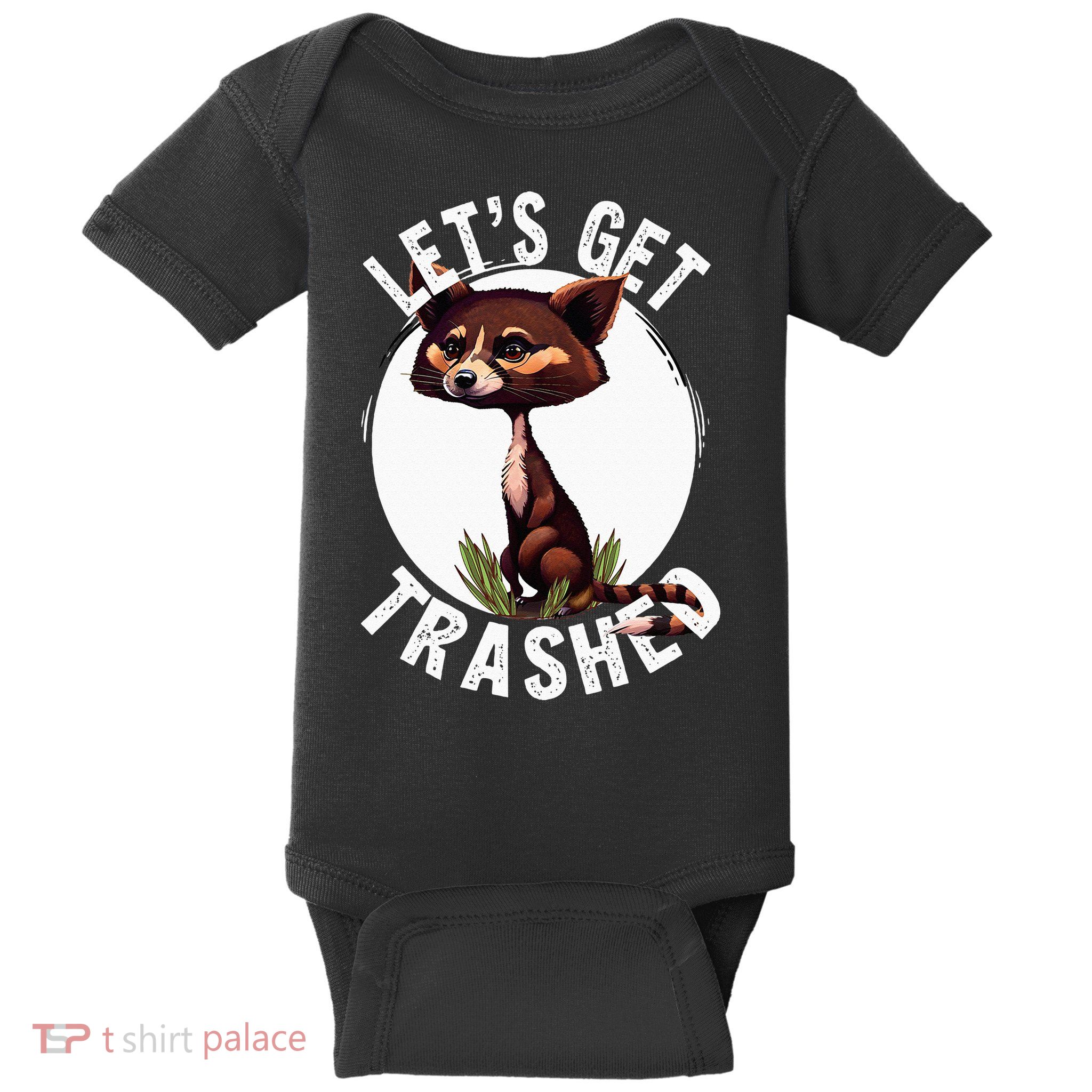 Raccoon Let's Get Trashed Vintage Retro Racoon Funny Baby Bodysuit