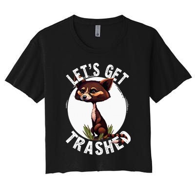 Raccoon Let's Get Trashed Vintage Retro Racoon Funny Crop Top