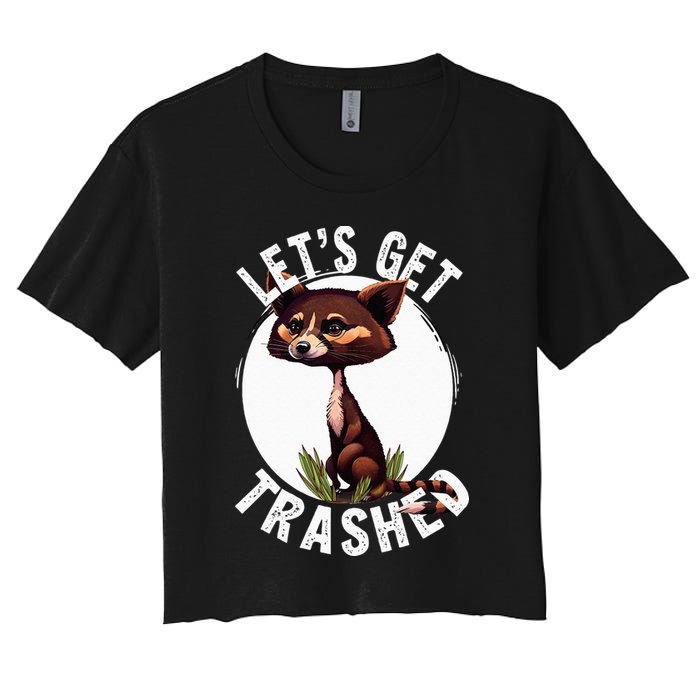 Raccoon Let's Get Trashed Vintage Retro Racoon Funny Women's Crop Top Tee