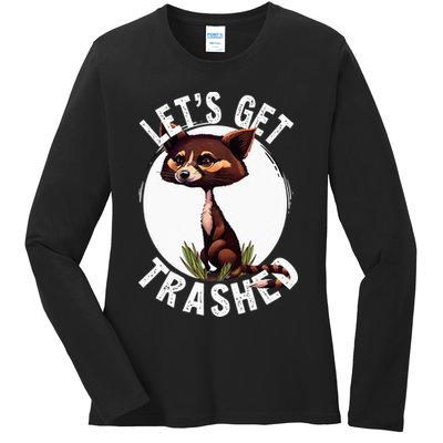 Raccoon Let's Get Trashed Vintage Retro Racoon Funny Ladies Long Sleeve Shirt