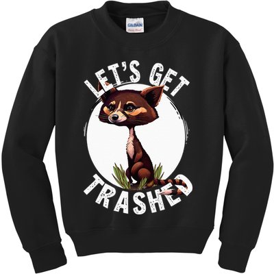 Raccoon Let's Get Trashed Vintage Retro Racoon Funny Kids Sweatshirt