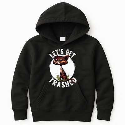 Raccoon Let's Get Trashed Vintage Retro Racoon Funny Kids Hoodie