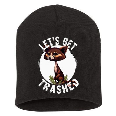 Raccoon Let's Get Trashed Vintage Retro Racoon Funny Short Acrylic Beanie