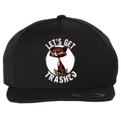Raccoon Let's Get Trashed Vintage Retro Racoon Funny Wool Snapback Cap