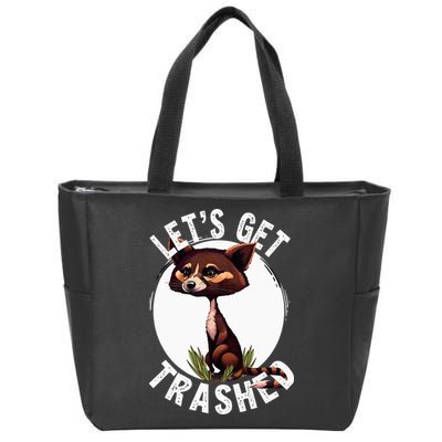 Raccoon Let's Get Trashed Vintage Retro Racoon Funny Zip Tote Bag