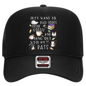 Rat Lover Gift Cute Rat Graphic Book Bookish Coffee Rat High Crown Mesh Back Trucker Hat