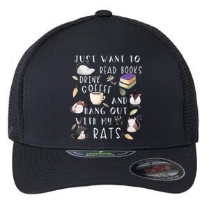 Rat Lover Gift Cute Rat Graphic Book Bookish Coffee Rat Flexfit Unipanel Trucker Cap