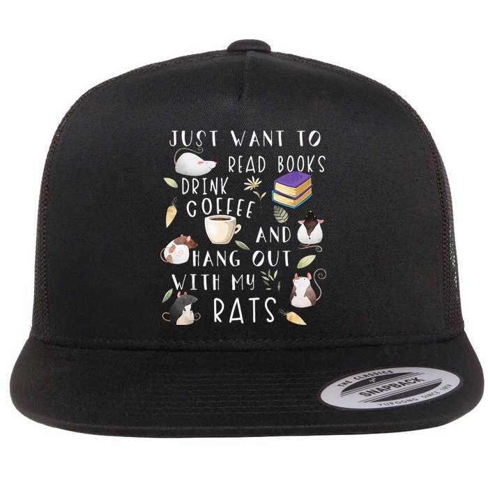 Rat Lover Gift Cute Rat Graphic Book Bookish Coffee Rat Flat Bill Trucker Hat