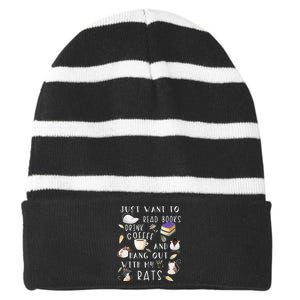 Rat Lover Gift Cute Rat Graphic Book Bookish Coffee Rat Striped Beanie with Solid Band