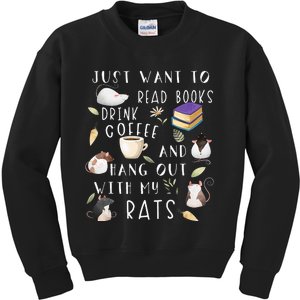 Rat Lover Gift Cute Rat Graphic Book Bookish Coffee Rat Kids Sweatshirt