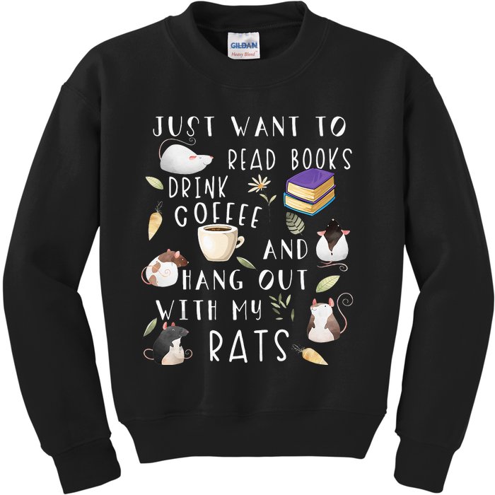 Rat Lover Gift Cute Rat Graphic Book Bookish Coffee Rat Kids Sweatshirt