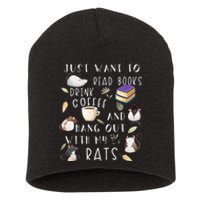 Rat Lover Gift Cute Rat Graphic Book Bookish Coffee Rat Short Acrylic Beanie