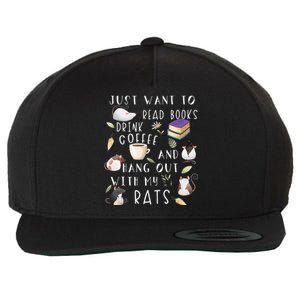 Rat Lover Gift Cute Rat Graphic Book Bookish Coffee Rat Wool Snapback Cap