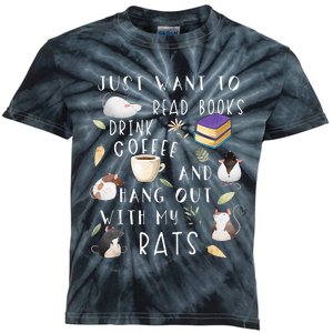 Rat Lover Gift Cute Rat Graphic Book Bookish Coffee Rat Kids Tie-Dye T-Shirt