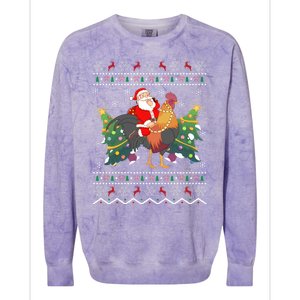 Rooster Lover Gift Ugly Santa Riding Rooster Christmas Gift Colorblast Crewneck Sweatshirt