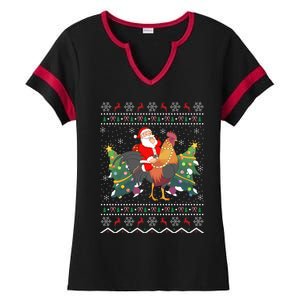 Rooster Lover Gift Ugly Santa Riding Rooster Christmas Gift Ladies Halftime Notch Neck Tee