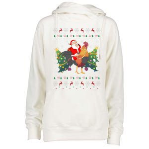 Rooster Lover Gift Ugly Santa Riding Rooster Christmas Gift Womens Funnel Neck Pullover Hood