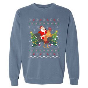 Rooster Lover Gift Ugly Santa Riding Rooster Christmas Gift Garment-Dyed Sweatshirt