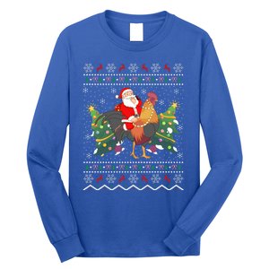 Rooster Lover Gift Ugly Santa Riding Rooster Christmas Gift Long Sleeve Shirt