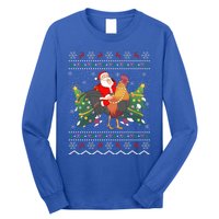 Rooster Lover Gift Ugly Santa Riding Rooster Christmas Gift Long Sleeve Shirt