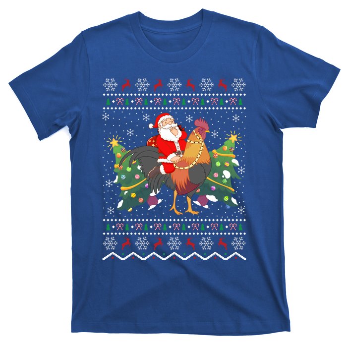 Rooster Lover Gift Ugly Santa Riding Rooster Christmas Gift T-Shirt