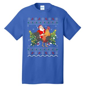 Rooster Lover Gift Ugly Santa Riding Rooster Christmas Gift Tall T-Shirt