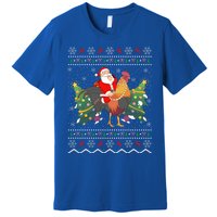 Rooster Lover Gift Ugly Santa Riding Rooster Christmas Gift Premium T-Shirt