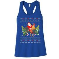 Rooster Lover Gift Ugly Santa Riding Rooster Christmas Gift Women's Racerback Tank