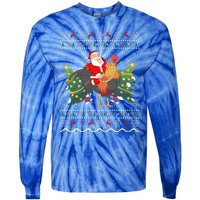 Rooster Lover Gift Ugly Santa Riding Rooster Christmas Gift Tie-Dye Long Sleeve Shirt